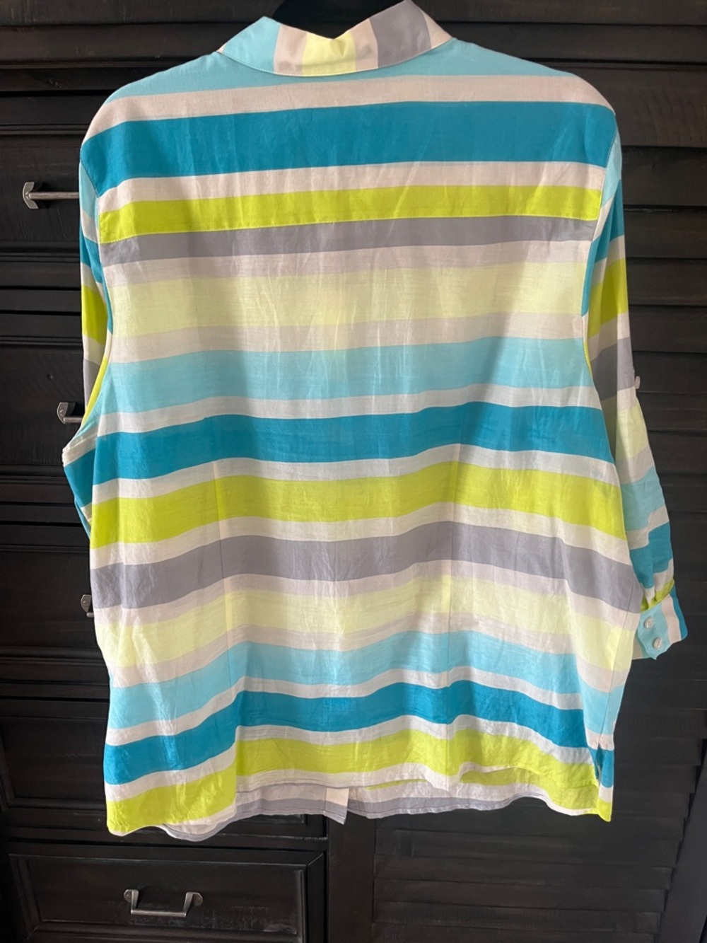Coldwater Creek Aqua, Lime & Gray Striped Button-Up Shirt - Picture 5 of 5